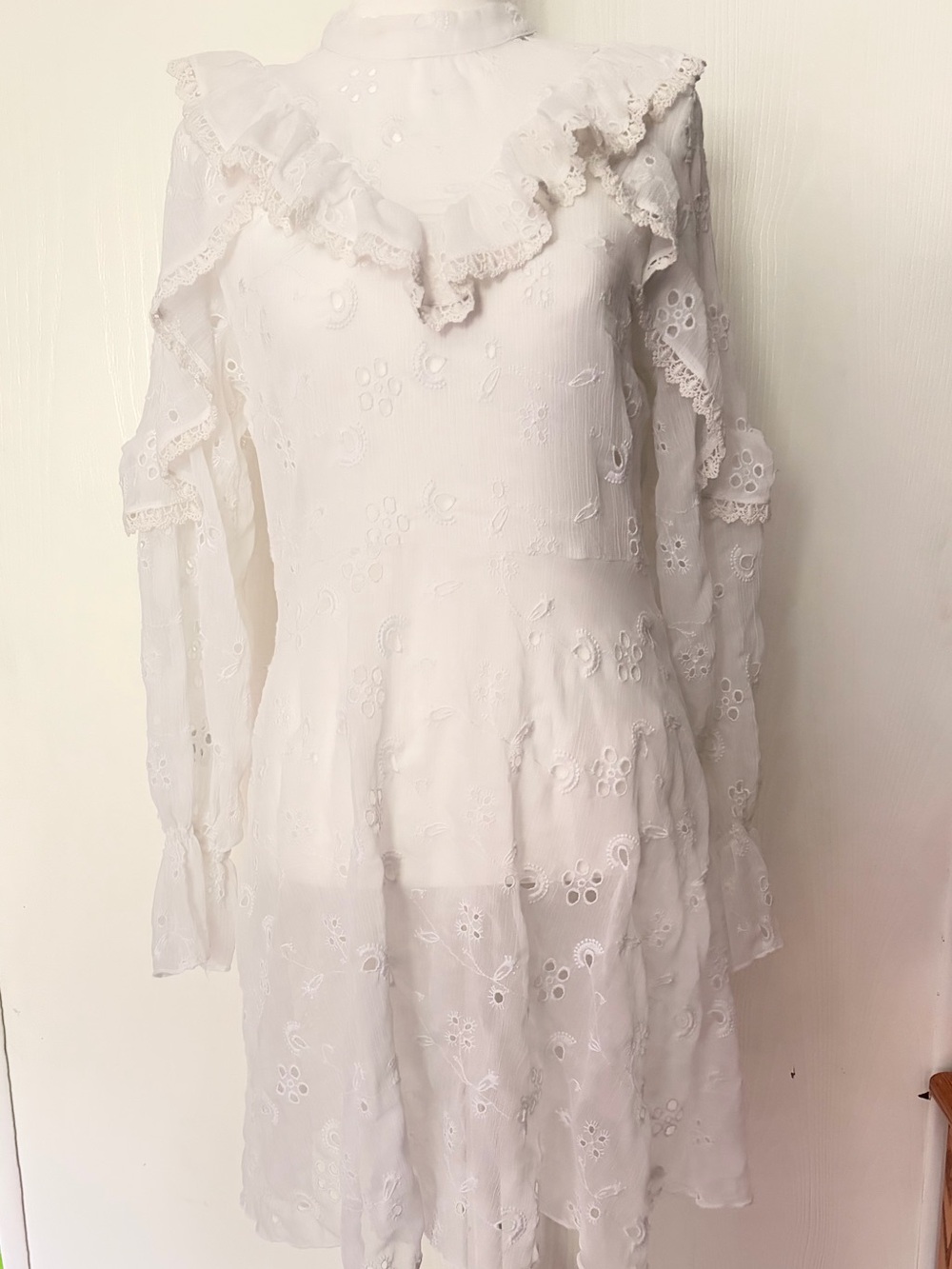 Urban Outfitters White Eyelet Ruffle Long-Sleeve Dress